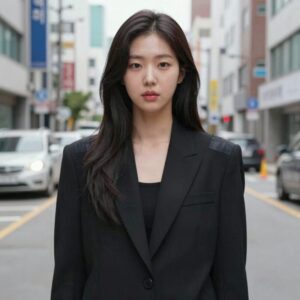 킬잇 김나라 삭발 후 블랙 블레이저와 테이프 초커 스타일링