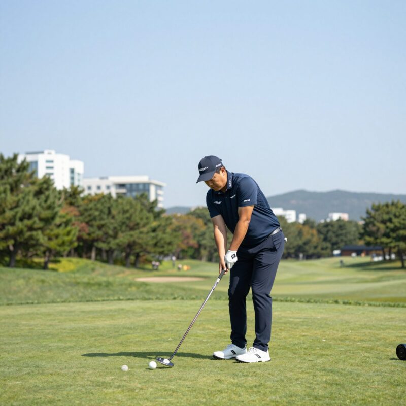 김주형이 제네시스 스코티시 오픈에서 퍼팅을 하고 있는 모습