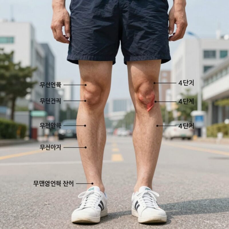 무릎줄기세포 진짜 효과와 중요 대안 1 무릎 연골 손상 단계를 보여주는 그림 1단계부터 4단계까지 분류