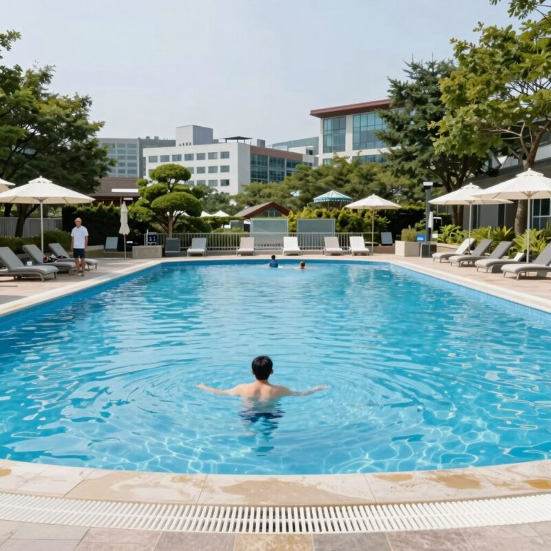 곤지암리조트 야외 수영장 풀과 온수풀 전경