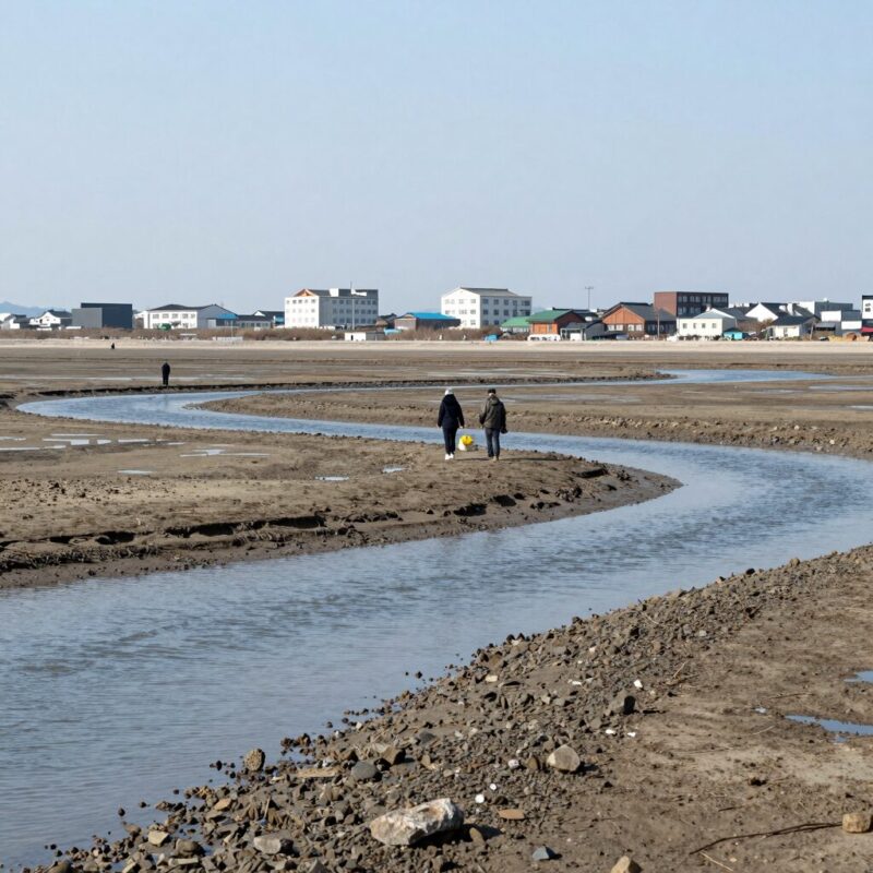 한국의 갯벌 2단계 확대 등재 대상 갯벌 전경, 광활한 갯벌과 물길이 펼쳐져 있음