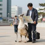 레임덕 뜻을 설명하는 그림으로, 한쪽 다리를 절뚝이는 오리와 권력이 약해진 지도자를 상징