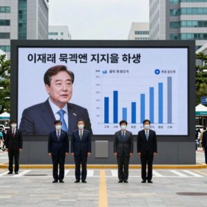 이재명 대통령 지지율 하락 관련 그래프와 뉴스 화면