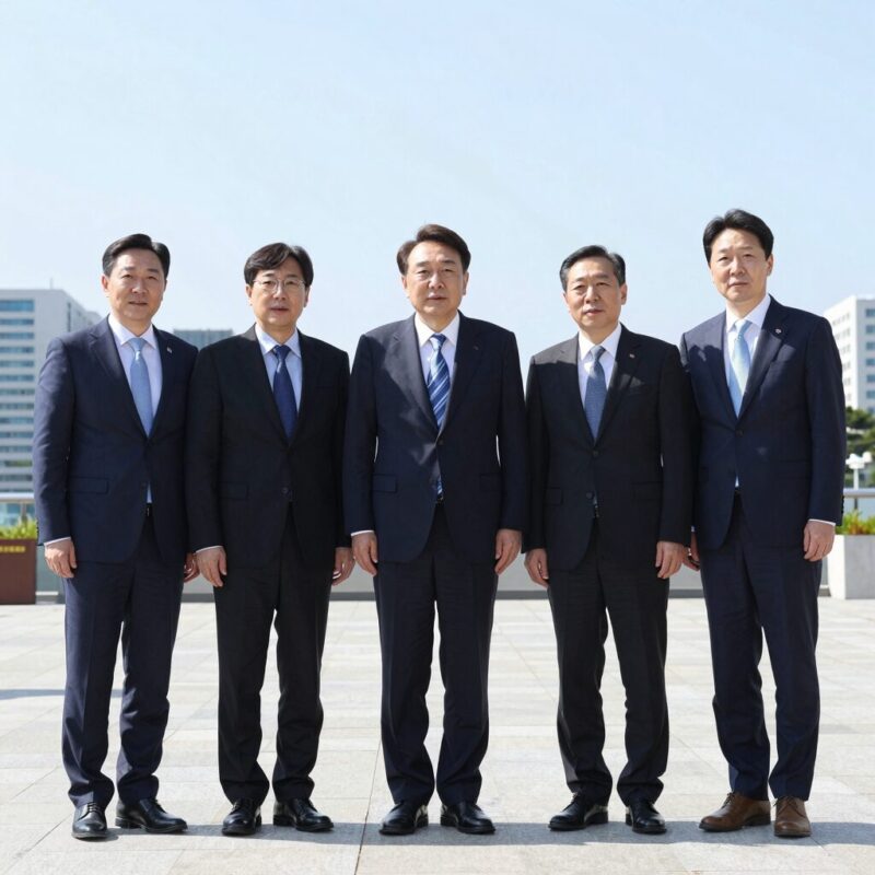 이재명 대통령 샌프란시스코 VC 면담 성과 1 이재명 대통령이 샌프란시스코 AI 서밋에서 빅테크 CEO 및 국내 기업인들과 함께 단상에 서 있는 모습