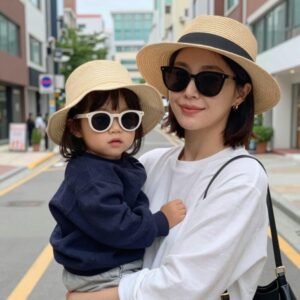 배우 이연희가 딸을 안고 있는 일상 사진 편안한 차림에 선글라스와 모자를 착용한 모습