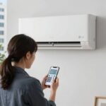LG 에어컨 리모컨 적외선 신호를 핸드폰 카메라로 확인하는 장면