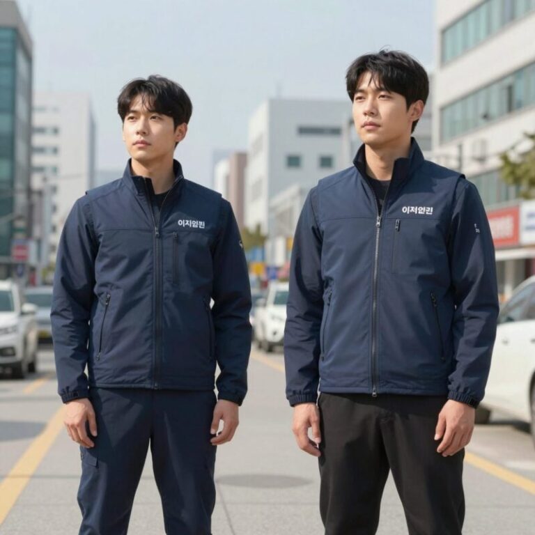 이치언리븐 슬림핏 경량 라이프자켓을 착용한 모습