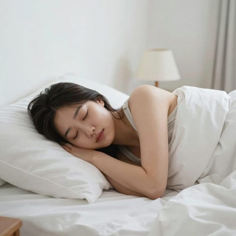침대대자리 이렇게 쉬세요 1 침대에서 대자로 편하게 누워 쉬고 있는 모습, 편안한 표정과 자연스러운 자세