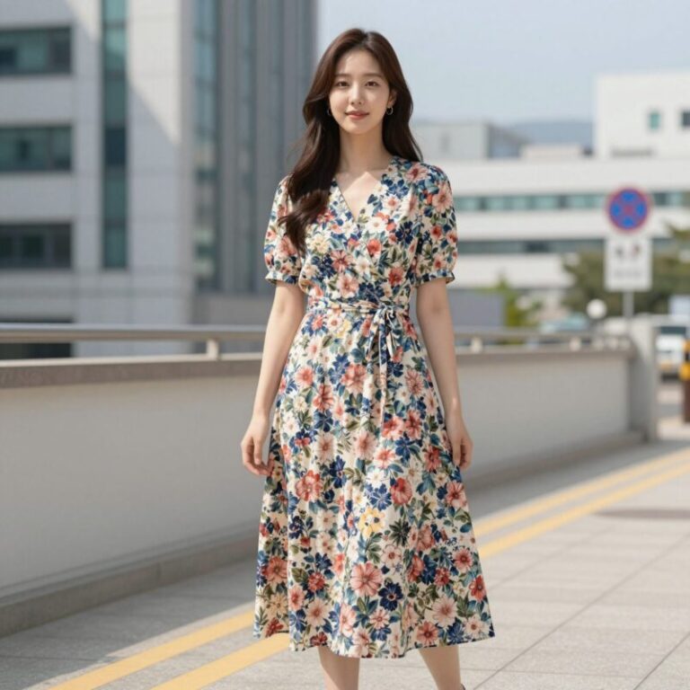 멜로데이 플로럴 맥시 원피스 최지우 착용 모델 사진