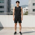 남성 래쉬가드 세트 레이지비 오버핏 블랙 모델 착용샷
