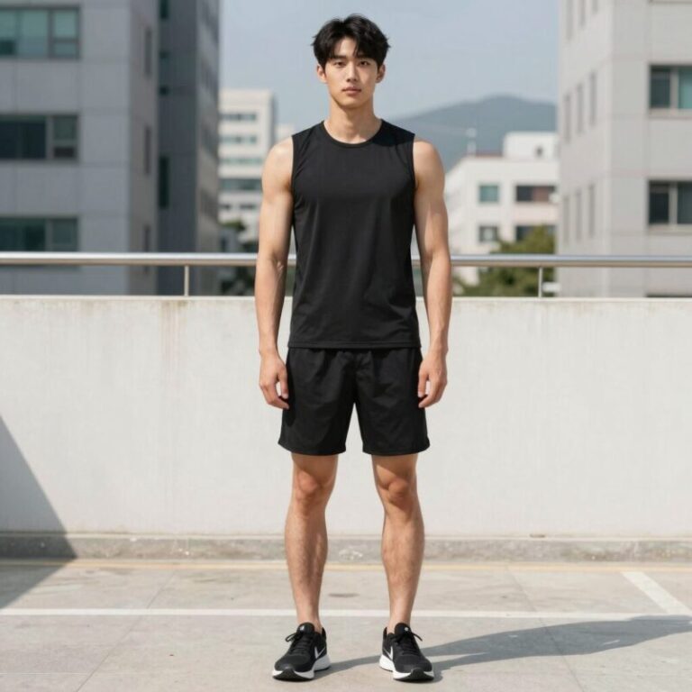 남성 래쉬가드 세트 레이지비 오버핏 블랙 모델 착용샷