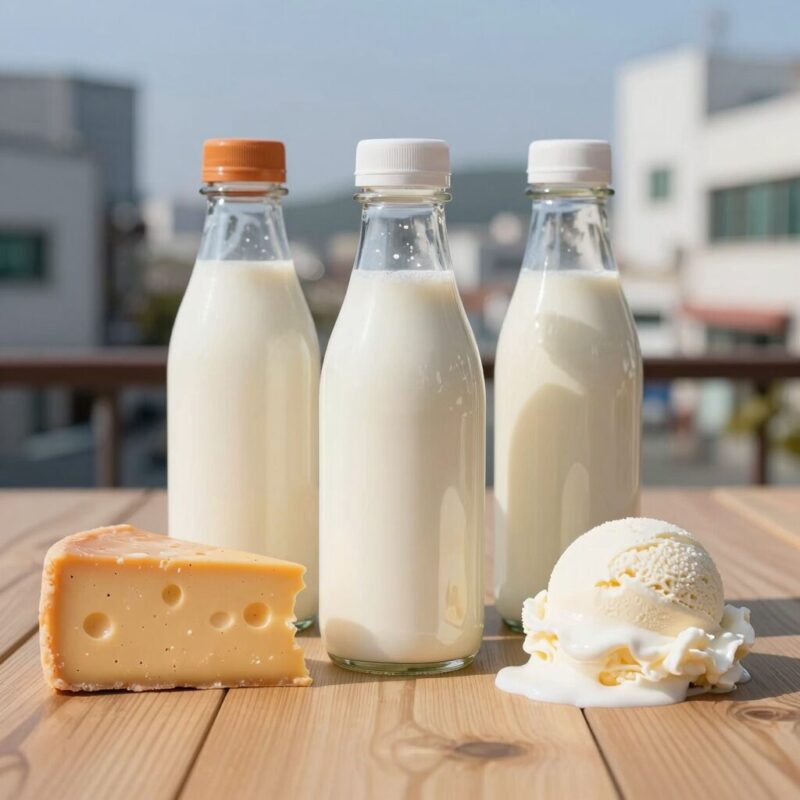 미쯔 황치즈를 우유, 요거트, 치즈, 아이스크림과 함께 먹는 다양한 조합 사진