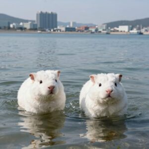 물개복치가 바다 속을 유영하는 모습. 둥근 몸과 귀여운 얼굴이 특징이다.