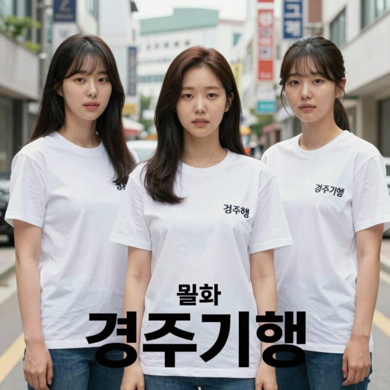영화 경주기행 포스터 네 모녀가 단체티셔츠를 입고 있는 모습