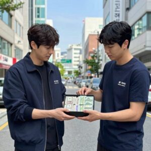 이동휘가 엑소 수호에게 자신의 브랜드 의류를 선물하며 자연스럽게 홍보하는 모습