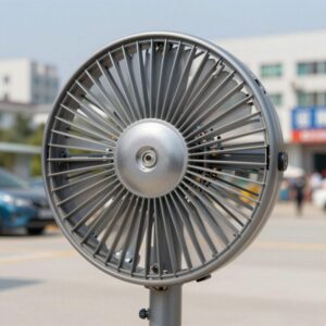 N9 선풍기 분해 후 손잡이와 헤드가 분리된 모습, 내부 선과 나사가 보인다