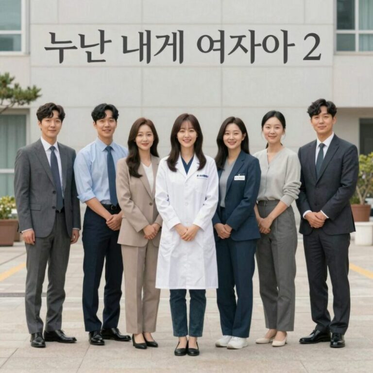 누난 내게 여자야 2 출연진 단체 사진 각자의 직업을 상징하는 포즈