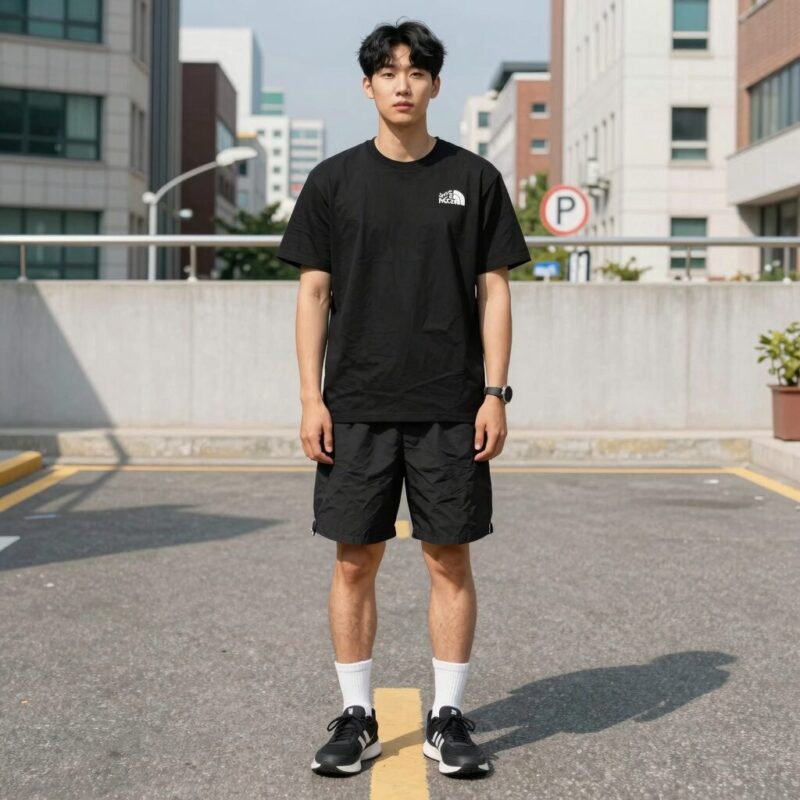 노스페이스 반바지 올레마 데이트레인 후기 1 노스페이스 화이트라벨 올레마 쇼츠 블랙 착용 모습