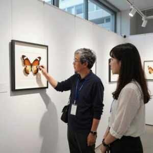 노소영 아트센터 나비 관장이 전시회에서 작품을 설명하는 모습