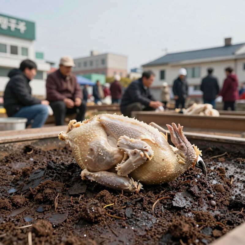 복날 보양식 삼계탕과 닭한마리 레시피 1 누룽지삼계탕 완성 사진, 바닥에 노릇한 누룽지가 보이고 닭과 육수가 담겨 있음