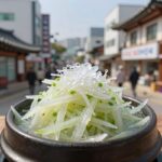 오이지 냉국 만드는 법 시원한 황금레시피 얼음 동동 띄운 오이지 냉국 그릇 사진, 새콤달콤한 국물과 아삭한 오이지가 보인다.
