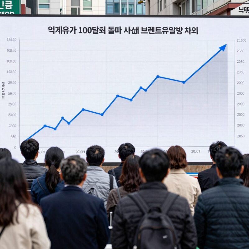 국제유가 100달러 돌파의 충격과 전망 1 국제유가 100달러 돌파 시점의 브렌트유 일봉 차트, 급등 추세와 전쟁 전후 변동성