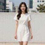 여름에 시원한 올리비아로렌 돌먼슬리브 플레어 원피스를 입은 모습