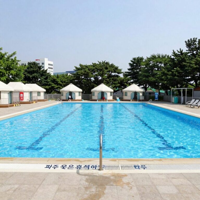 파주 옳은휴식하루 야외 수영장과 오두막 전경