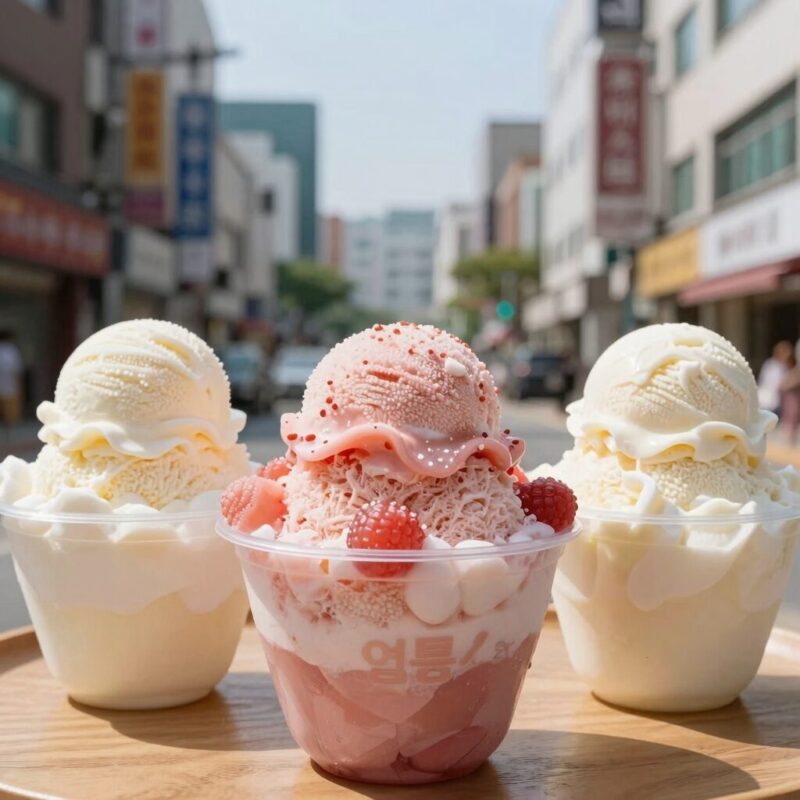 여름 팥빙수 아이스크림 세 가지 비교 사진 백미당 찐절미 일호단팥