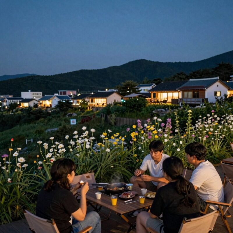 지리산 피아골 계곡 애견동반 펜션 1 구례 피아골 계곡 근처 야생화펜션 바베큐 테라스에서 바라본 야경과 별빛