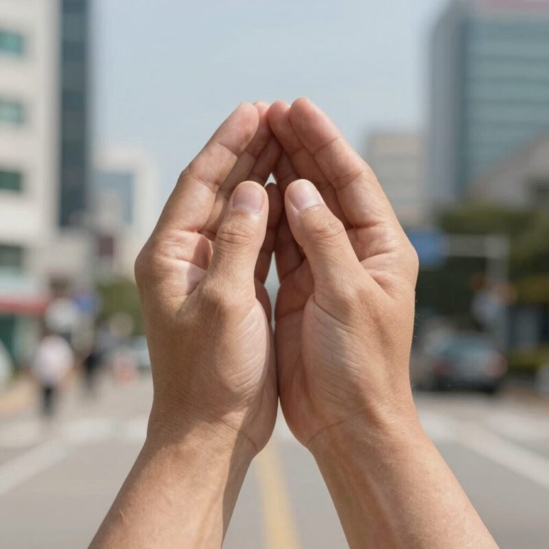 중보기도를 드리는 두 손이 모인 모습, 믿음과 연합을 상징