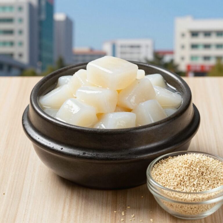 전기밥솥으로 만든 팥앙금이 그릇에 담겨 있고 옆에 팥빙수 재료가 놓여 있는 사진