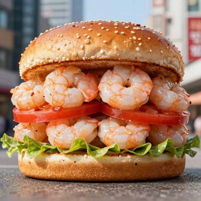 리아두툼새우버거 가격 맛 비교 후기 1 롯데리아 리아두툼새우버거와 스파이시토마토버거 단면 비교 사진 두툼한 새우패티와 소스 차이를 보여줌