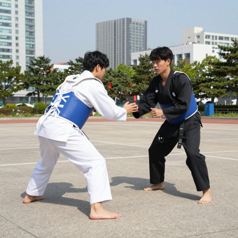 러쉬가드 훈련 중 클로즈 가드에서 오픈 가드로 전환하는 모습
