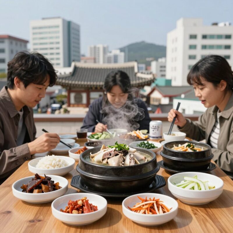 센텀삼계탕 맛집 수향 동래 비교 1 센텀삼계탕 수향 한방 닭곰탕 전복 삼계탕과 닭개장 테이블 세팅
