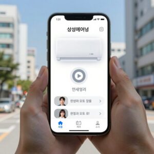삼성에어컨 리모컨 앱으로 온도와 모드를 조절하는 스마트폰 화면