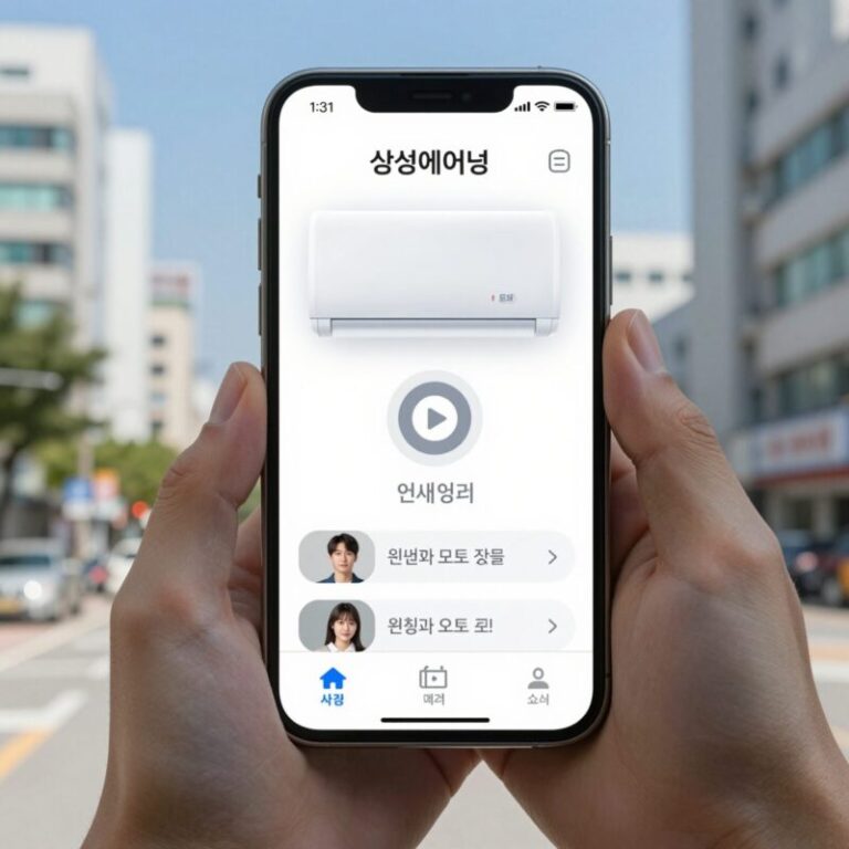 삼성에어컨 리모컨 앱으로 온도와 모드를 조절하는 스마트폰 화면