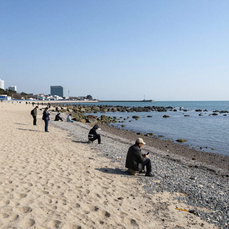 삽시도 면삽지 썰물 때 드러난 모래사장과 주변 해안