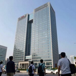 서울 시장 여론조사 그래프와 시청 건물
