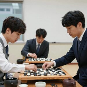 신진서 9단과 카타고 AI 대국 장면, 집중하는 표정과 바둑판