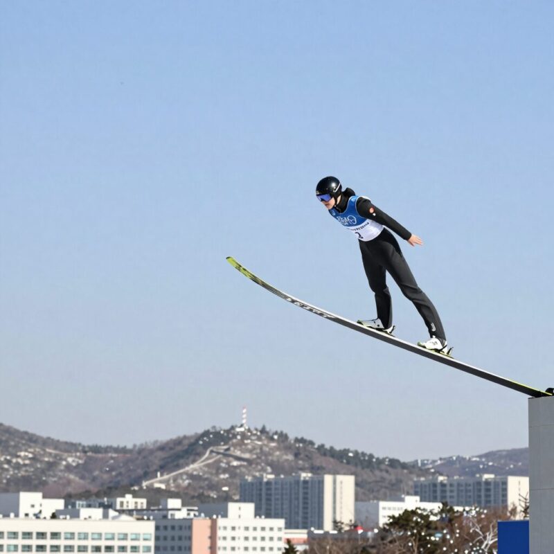 알렉산데르 쇠를로트 253.5m 비행의 비밀 1 알렉산데르 쇠를로트가 스키점프 비행 중인 모습, 하늘을 가르는 역동적인 자세