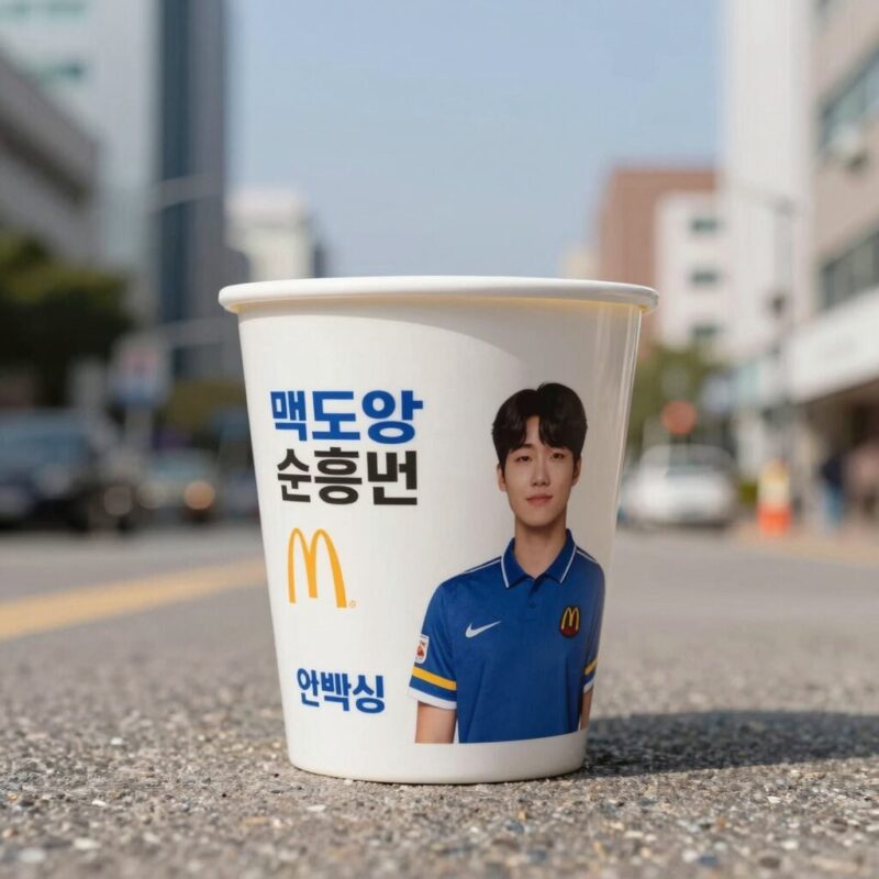 맥도날드 손흥민 컵 언박싱 실물 사진 가벼운 플라스틱 소재 선명한 프린트