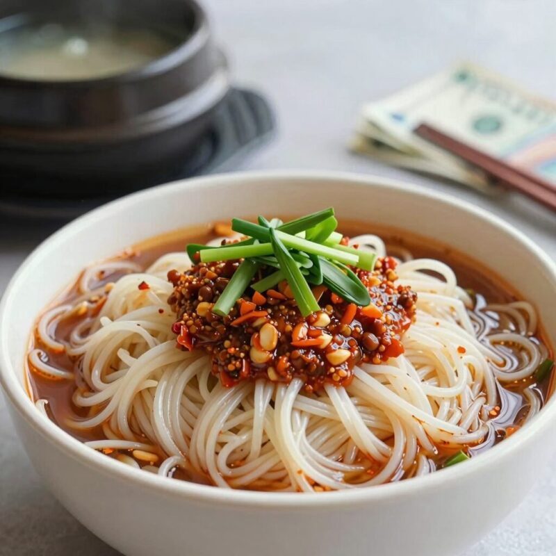비빔국수 황금레시피 쉽게 따라하기 1 비빔국수 황금레시피 완성 접시에 담긴 모습으로 새콤달콤한 양념과 고명이 어우러진 사진