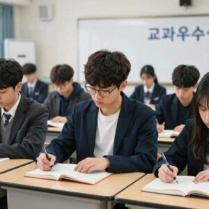 교과우수상 상장과 함께 공부하는 학생의 모습
