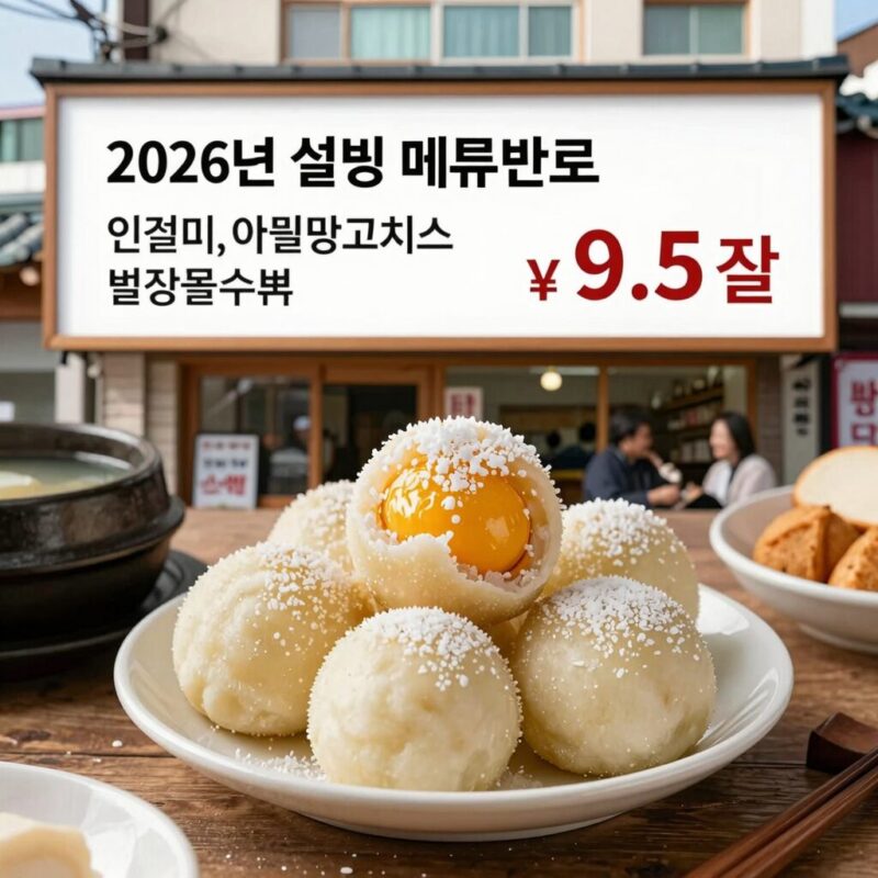 설빙 메뉴 추천 2026 가격과 후기 1 2026년 설빙 메뉴판으로 인절미, 애플망고치즈, 벌집꿀수박 등 가격표가 잘 보임