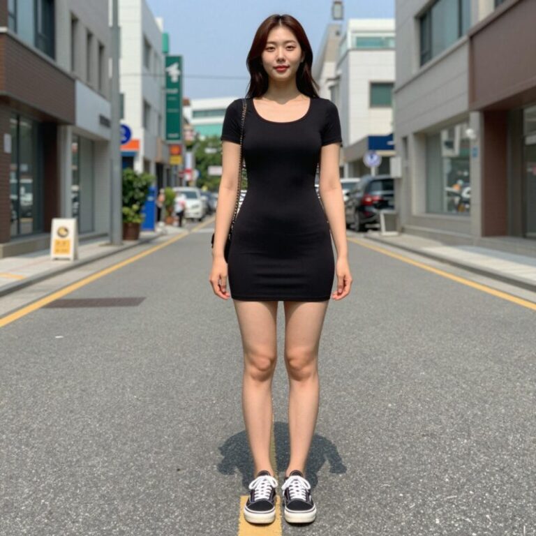 여름 블랙 원피스를 입고 반스 운동화와 매치한 스타일링