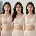 3가지 종류의 여름용 탑브라를 나란히 비교한 사진. 왼쪽부터 노와이어 캐미솔, 볼륨업 브라캐미솔, 심리스 탑브라