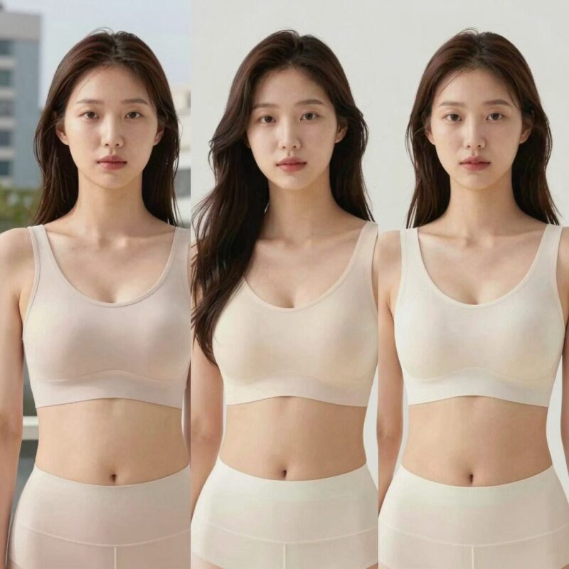 여름 탑브라 선택 완벽 정리 1 3가지 종류의 여름용 탑브라를 나란히 비교한 사진. 왼쪽부터 노와이어 캐미솔, 볼륨업 브라캐미솔, 심리스 탑브라