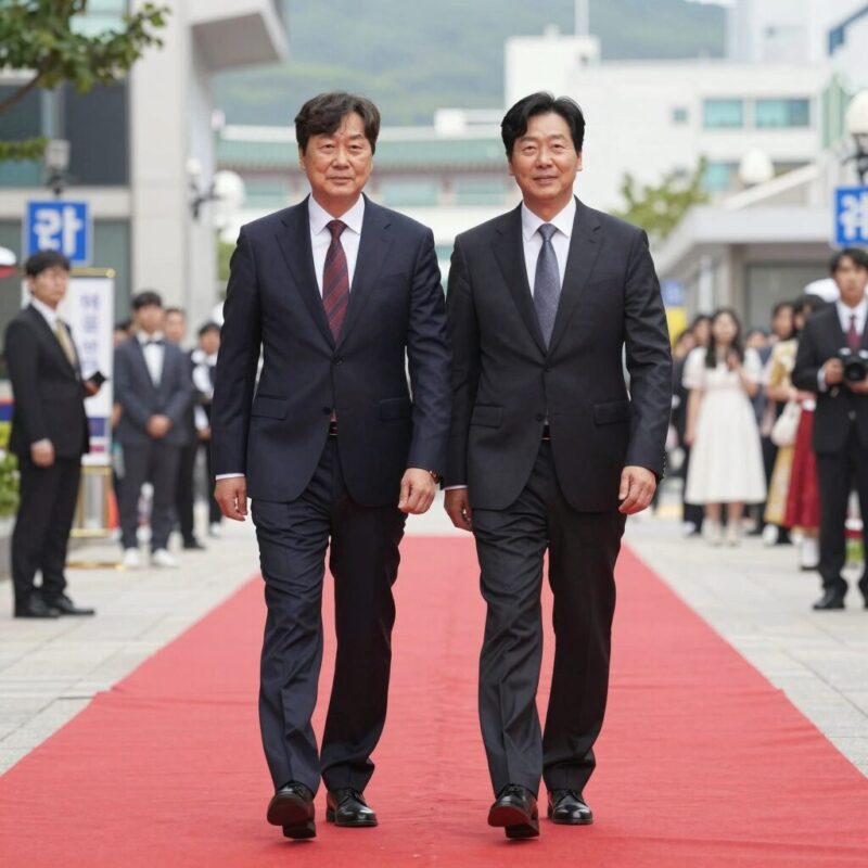 탕웨이가 남편 김태용 감독과 함께 청룡영화상 레드카펫을 걷고 있는 모습