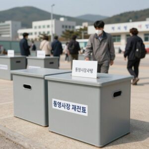 통영시장 재검표를 위해 경남도선관위에 보관된 투표함 사진